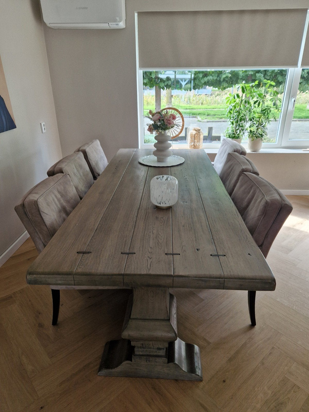 Kloostertafel eettafel met 6 stoelen - 240x100x80cm, Gebruikt, 100 tot 150 cm, 200 cm of meer, Vijf personen of meer
