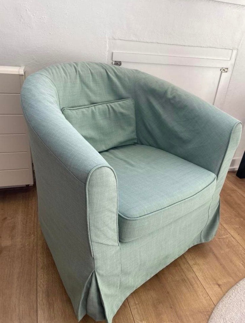 2 zeegroene IKEA Tullsta kuipstoelen, Ophalen, Gebruikt, Minder dan 75 cm, 75 tot 100 cm