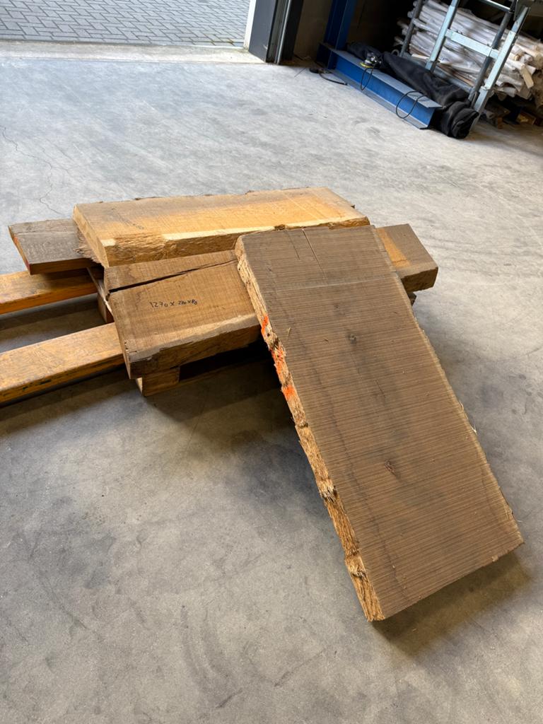 Eiken planken, schaaldelen, salontafelblad, Doe-het-zelf en Verbouw, Hout en Planken, Ophalen, 25 tot 50 mm, Eiken, Zo goed als nieuw