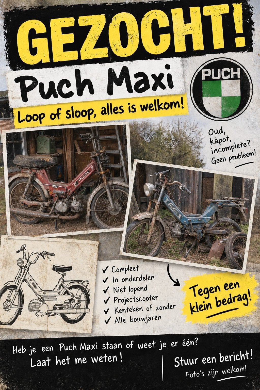 Gezocht: Puch Maxi (loop of sloop), Ophalen, Gebruikt, Maxi