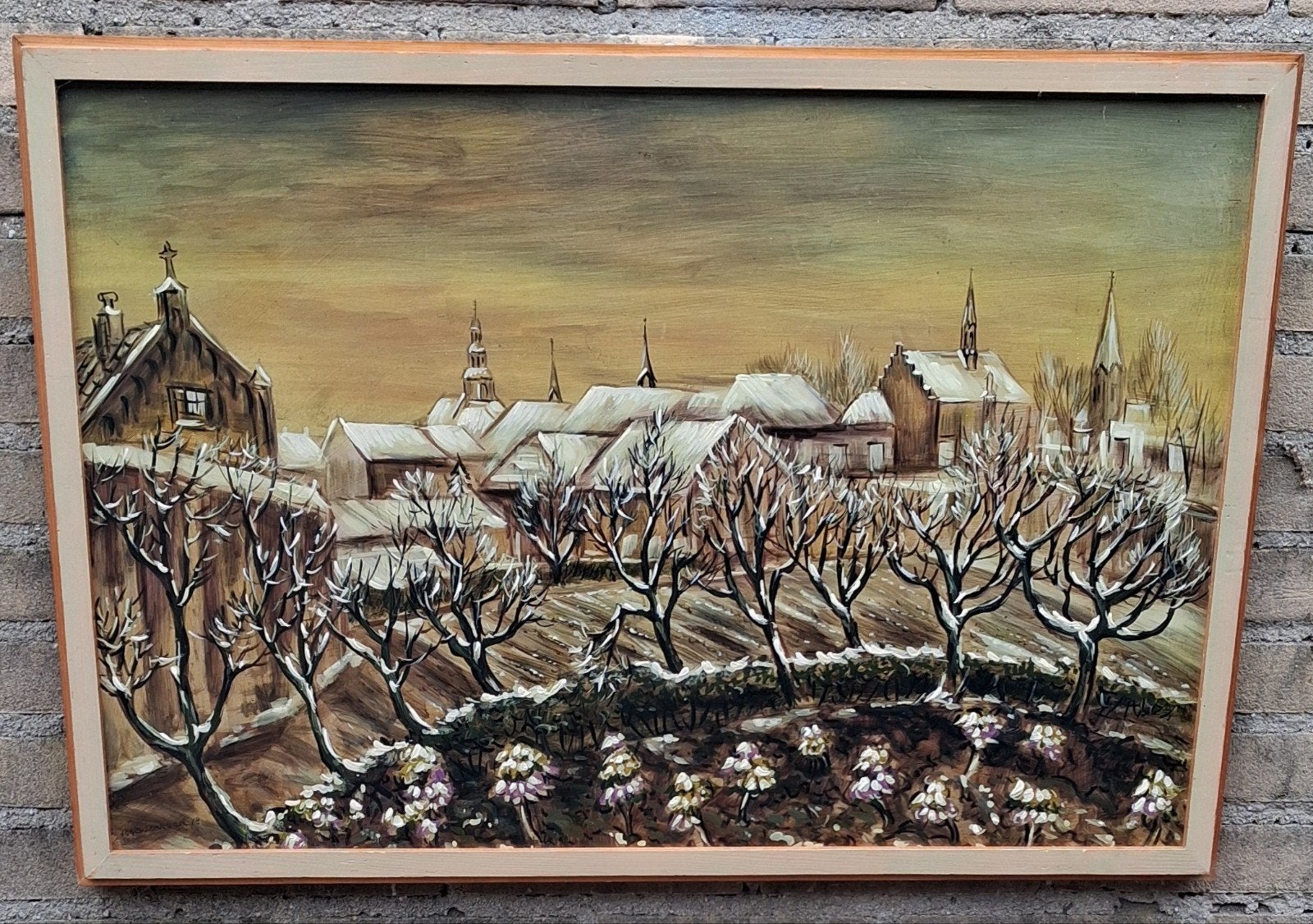 Maastricht. Impressionistisch winters stadsgezicht.  Sign., Ophalen, Paneel, Impressionistisch, Olieverf