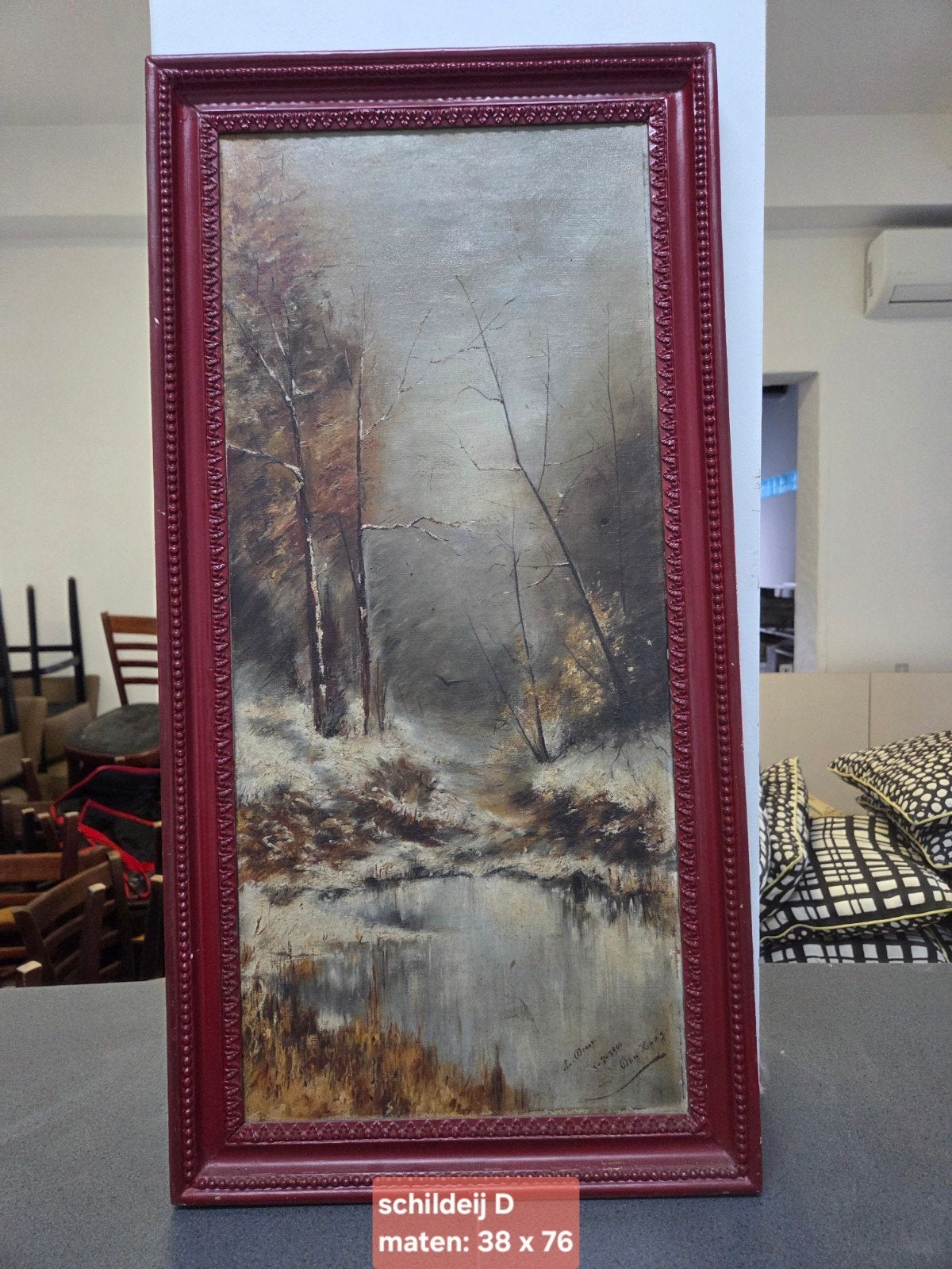 Winterlandschap Olieverf Schilderij - Gesigneerd 1900, Ophalen