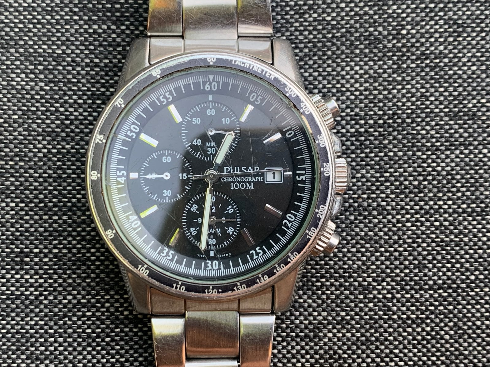Pulsar Chronograaf Herenhorloge - Zwarte Wijzerplaat, Overige merken, Gebruikt, Staal, Polshorloge