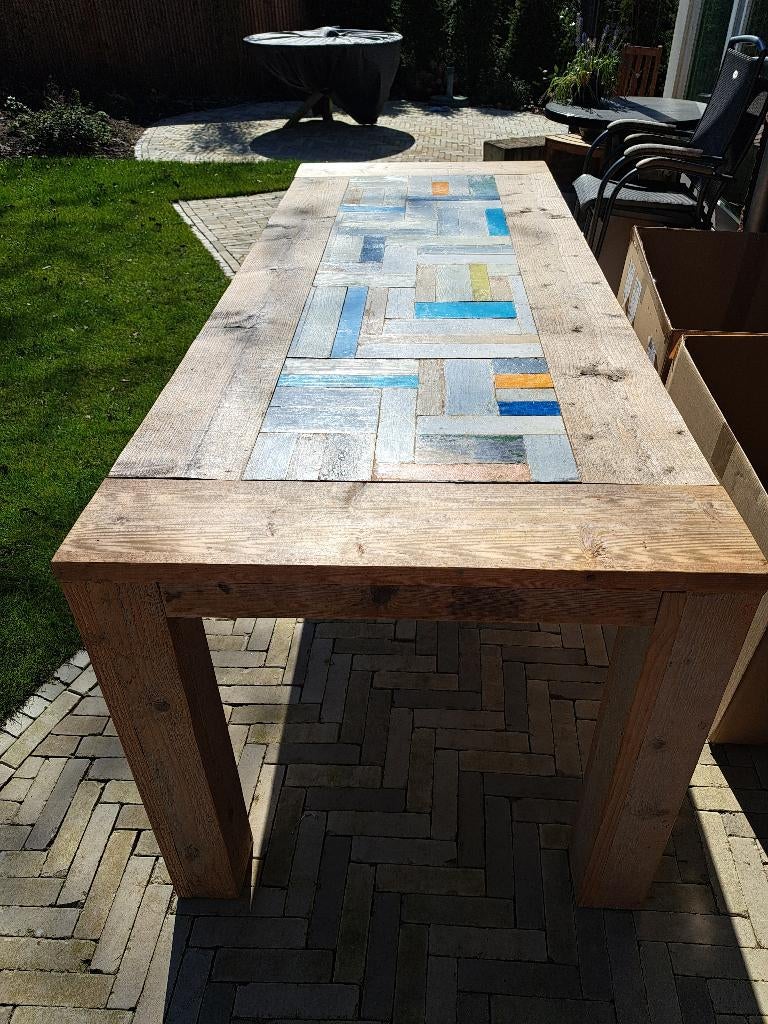 Eettafel - steigerhout, Huis en Inrichting, Tafels | Eettafels, Gebruikt, 50 tot 100 cm, 200 cm of meer, Vijf personen of meer
