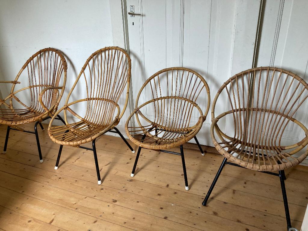 Vintage Rohe Noordwolde rotan stoelen - 4 stuks - tuinset, Ophalen, Gebruikt, Bruin, Metaal