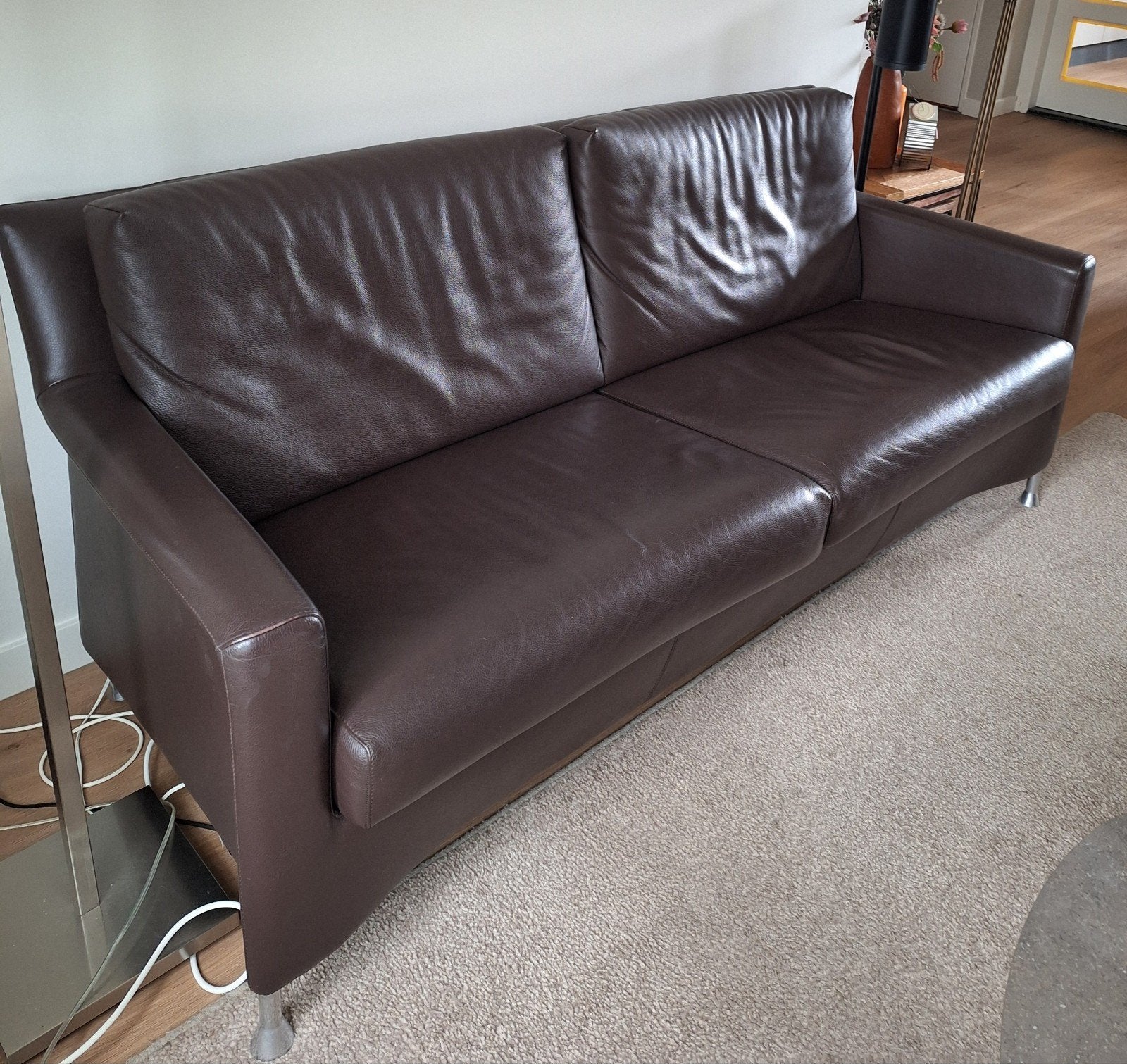 Leolux Donkerbruine Leren bank - Gratis op te halen, Ophalen, Minder dan 75 cm, 150 tot 200 cm, Driepersoons