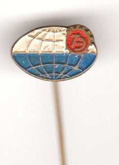 TE globe vintage speld emaille, Verzamelen, Speldjes, Pins en Buttons, Verzenden, Zo goed als nieuw, Transport