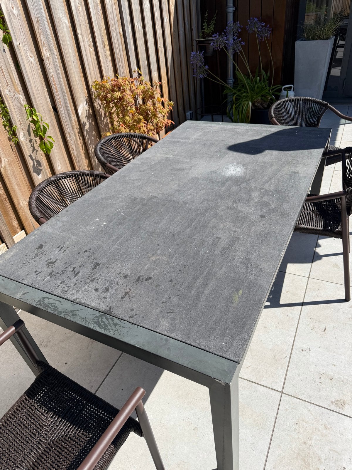 Zware antraciet tafel (steen/ijzer) - 185x100 cm, Tuin en Terras, Ophalen, Gebruikt, Rechthoekig, Metaal