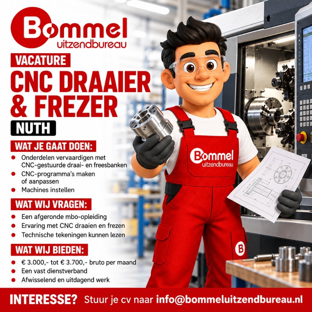 CNC Draaier/Frezer, 33 - 40 uur, MBO, Vanaf 1 jaar, Vast contract