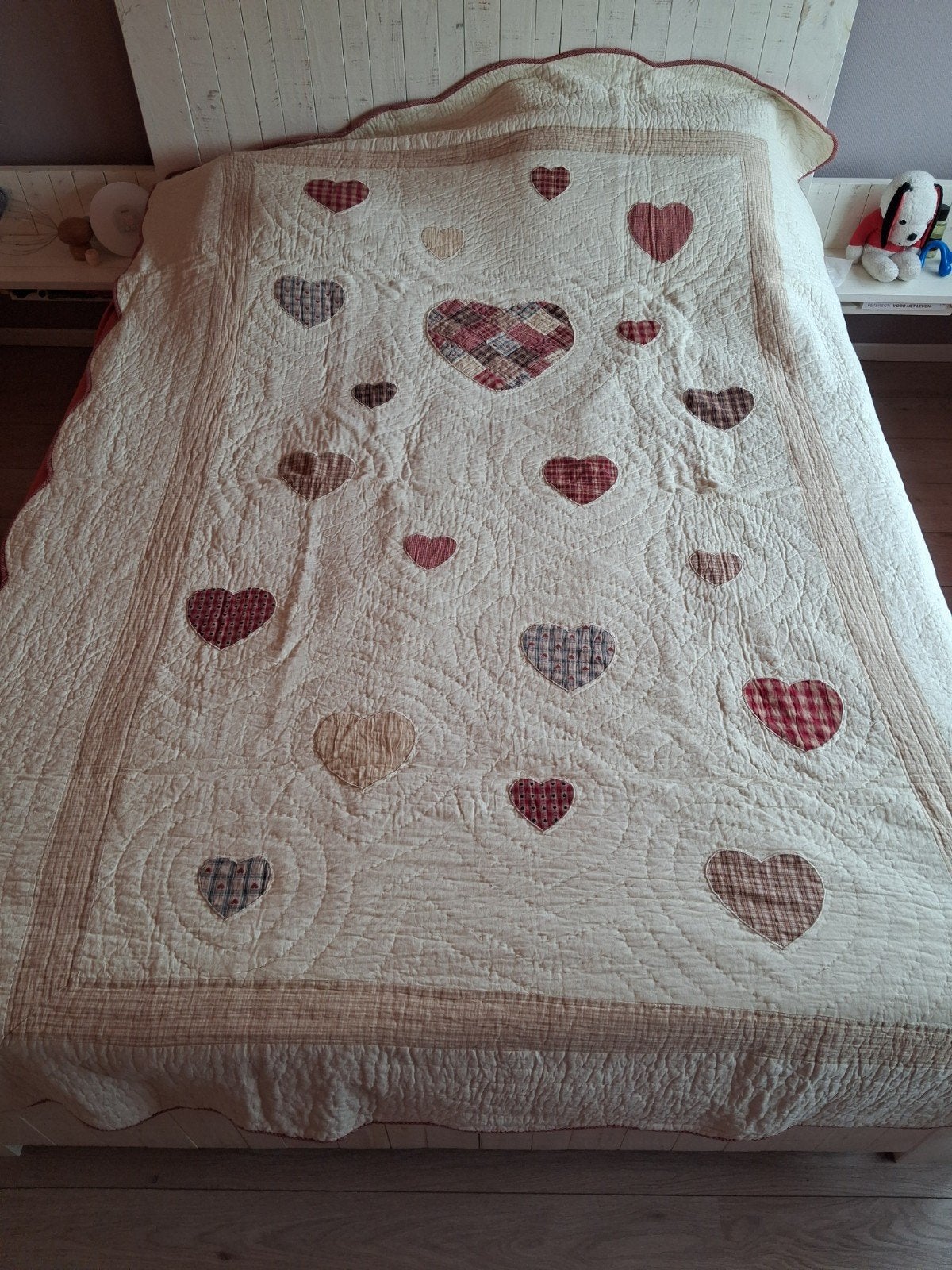 Clayre & Eef plaid quilt met hartjes en bijpassende kussens, Huis en Inrichting, 260 cm, Ophalen of Verzenden, Zo goed als nieuw