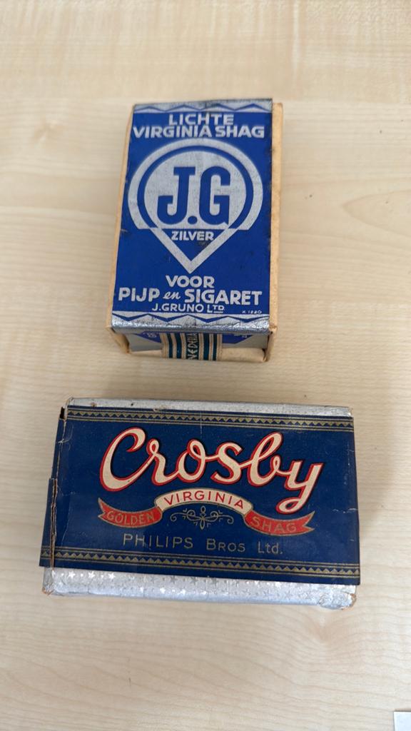Vintage Tabaksdozen: J.G. Zilver & Crosby Virginia Shag, Ophalen of Verzenden, Gebruikt, Tabaksdoos of Verpakking