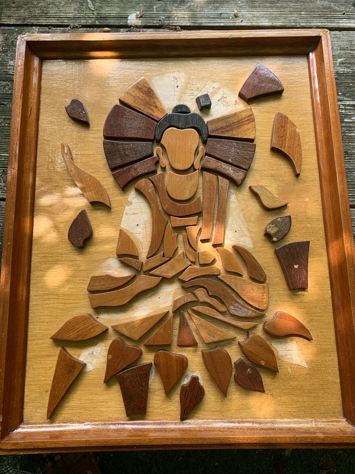 Boeddha 3D Houtsnijwerk Kunstwerk - Zelf te Plakken, Houtsnijwerk, Ophalen of Verzenden, Handgemaakt, 20 - 50 cm