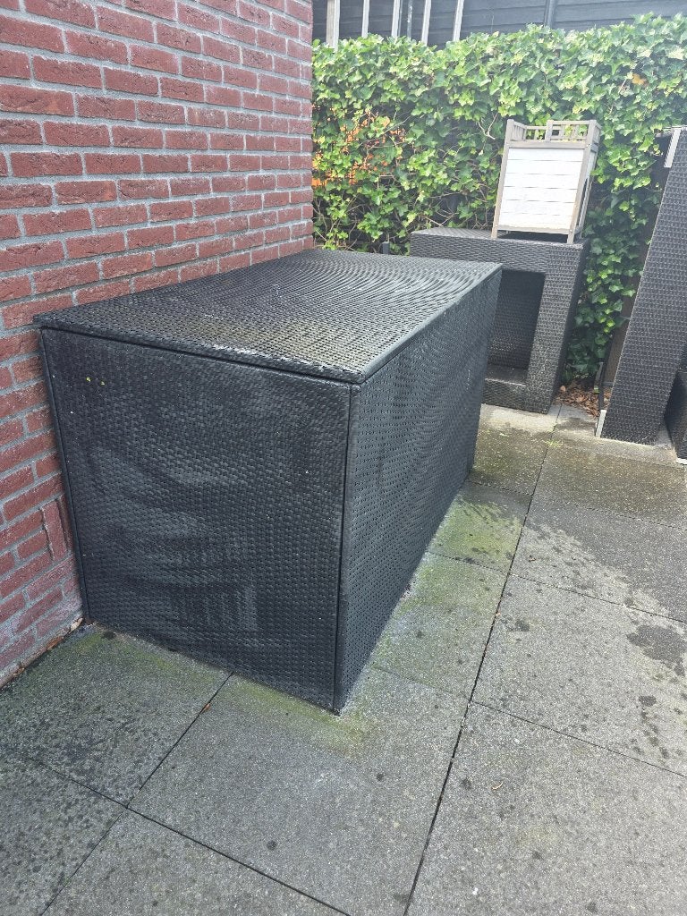 Grote wicker/kussenbox opbergbox tuin – ca. 150 x 75 x 86 cm, Ophalen, Gebruikt, Kunststof, Overige typen