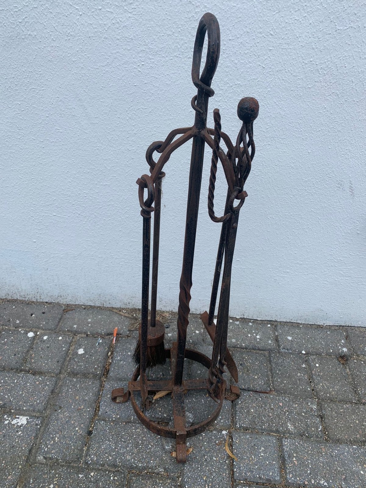 Antieke smeedijzeren haardset - Vintage haardstel, Ophalen, Vintage, Metaal, Gebruikt