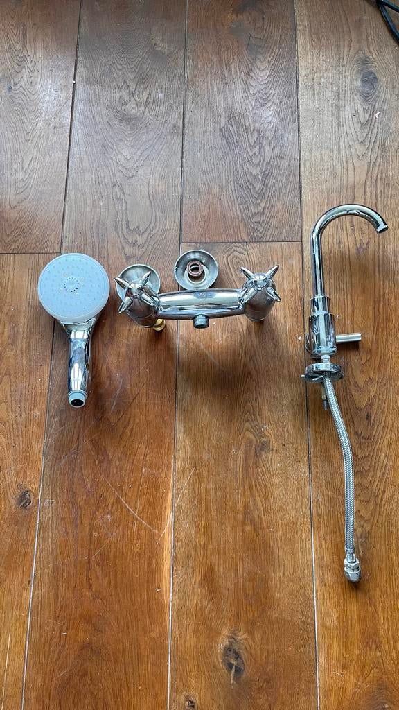 Douchekraan set met toiletkraan - Chroom, Ophalen of Verzenden, Gebruikt, Chroom, Kraan