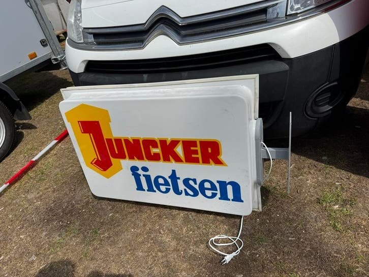 Vintage Juncker Fietsen Lichtbak Reclamebord, Verzamelen, Gebruikt, ., Lichtbak of (neon) lamp, Ophalen of Verzenden