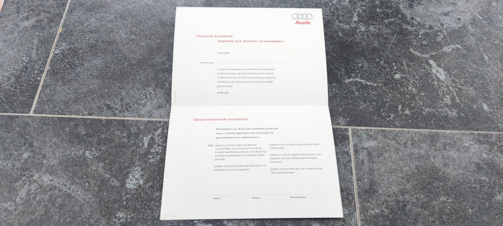 Origineel Audi Kwaliteitscertificaat Jaren '90, Auto diversen, Ophalen of Verzenden