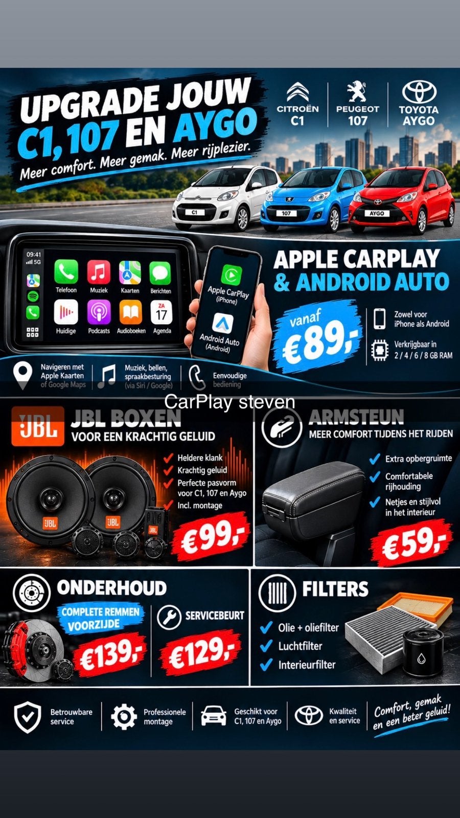 Apple carplay android citroen c1 toyota aygo peugeot 107, Opafspraak123, Nieuw, Ophalen of Verzenden, Carplay@hotmail.com