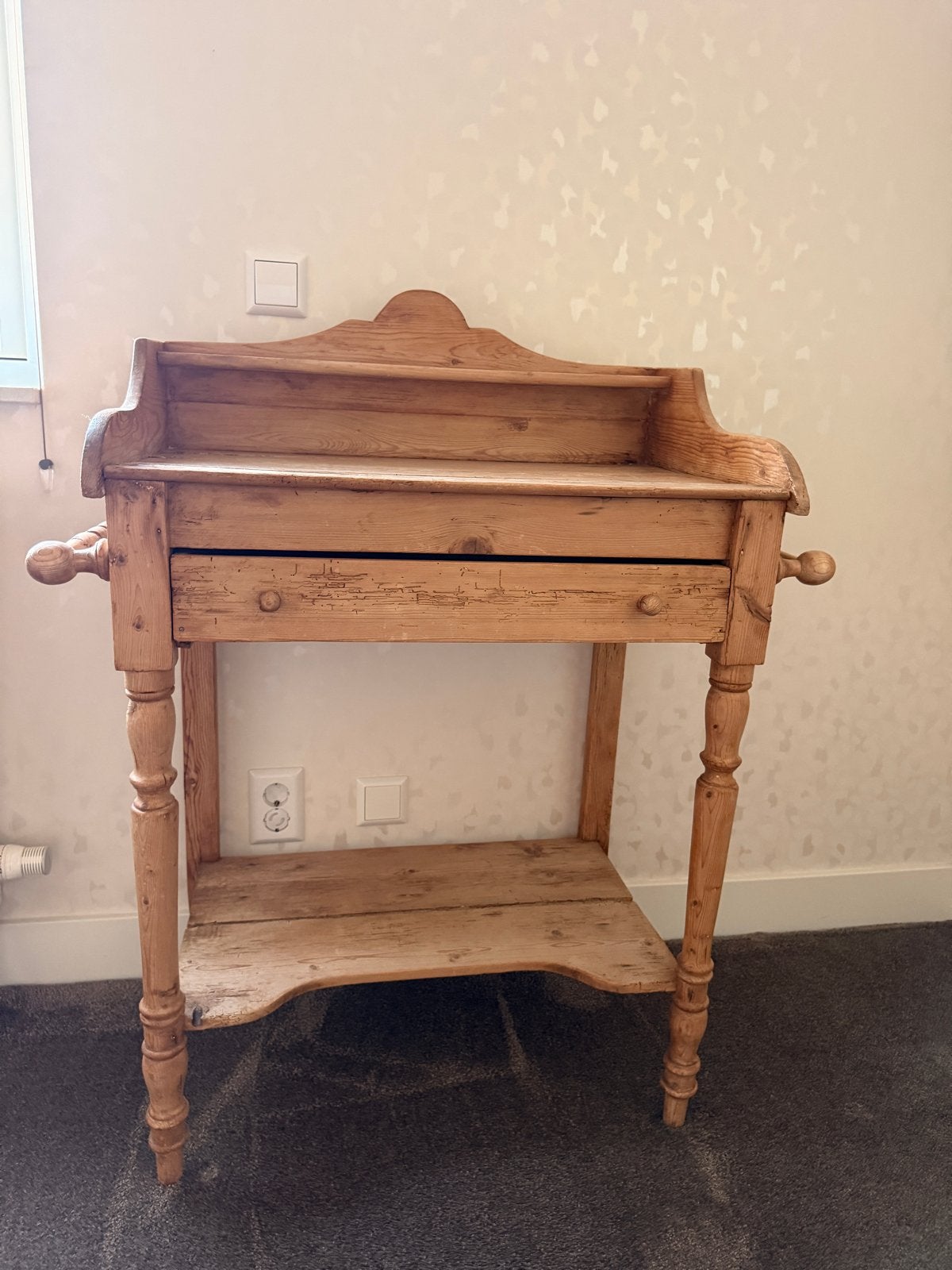 Grenen wastafelmeubel met lade en plank, Ophalen