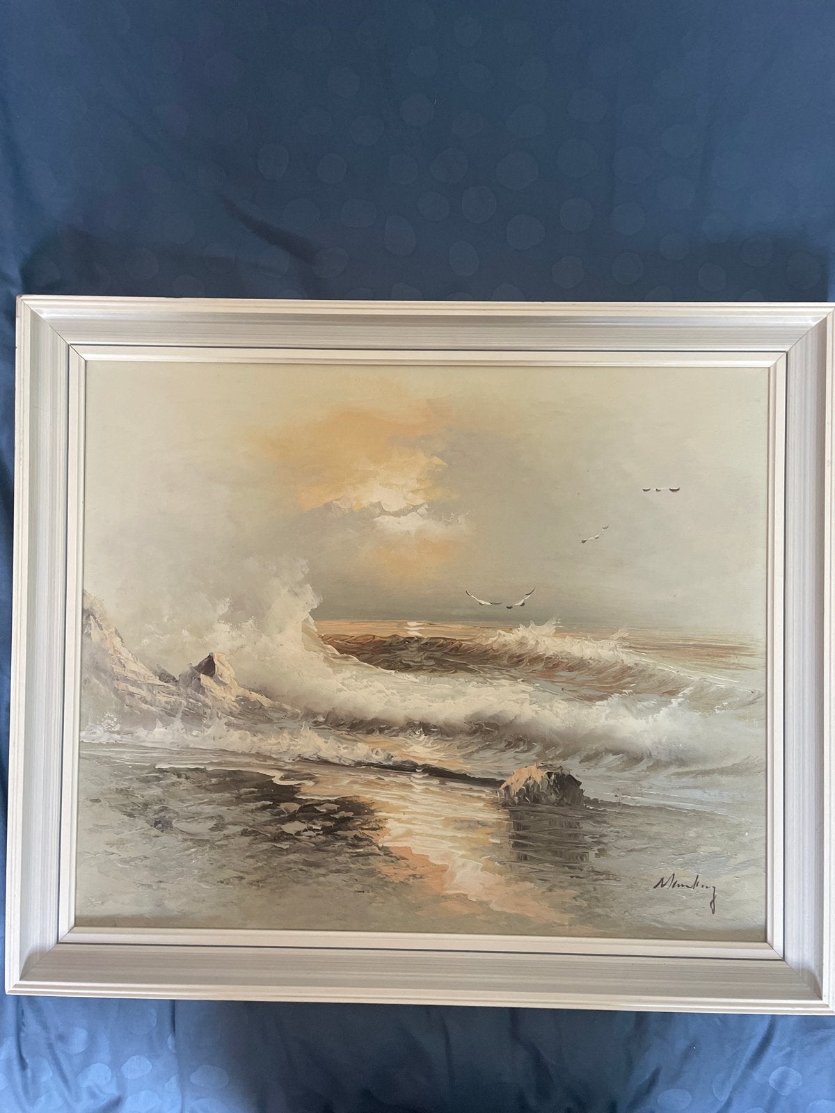 Schilderij van woeste zee met golven en vogels, Ophalen, Maritiem / water, Doek, Realistisch