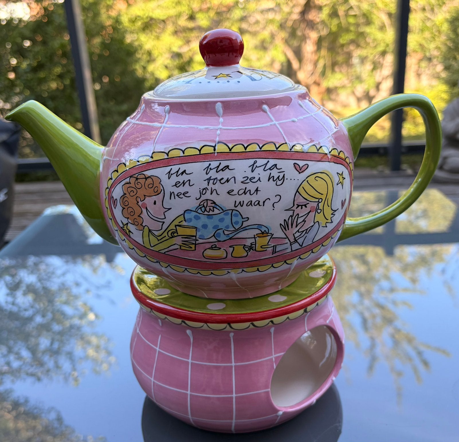 Blond Amsterdam theepot met warmhouder, Ophalen of Verzenden, Gebruikt, Aardewerk, Overige typen