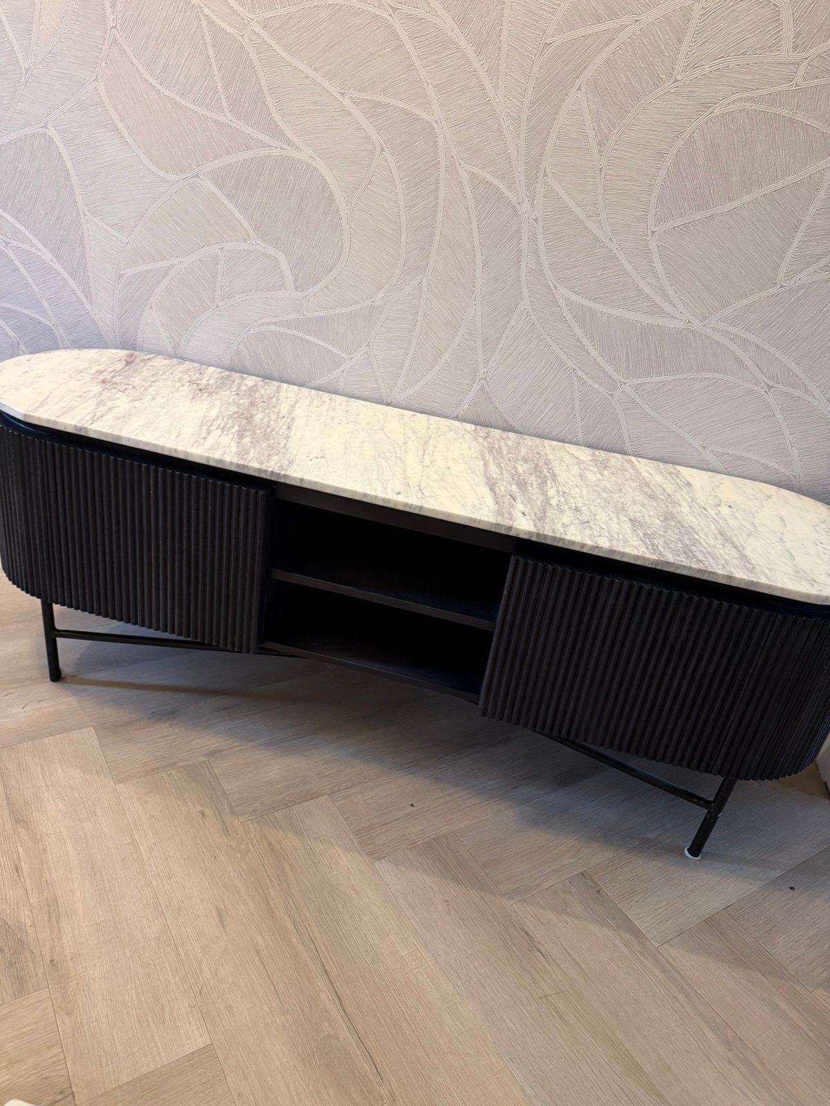 Mooi Tv meubel met marmerblad japandi, Ophalen, 100 tot 150 cm, Zo goed als nieuw, Minder dan 100 cm