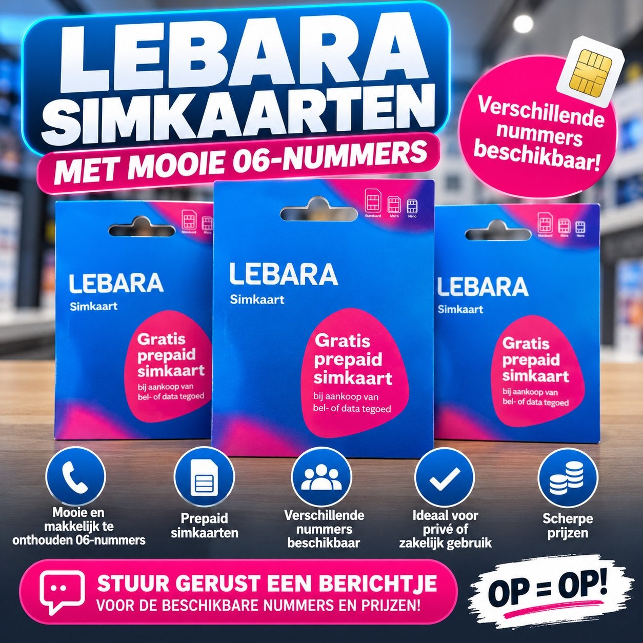 Lebara Simkaarten met Mooie 06-Nummers, Telecommunicatie, Ophalen of Verzenden, Nieuw, Overige providers, Simkaart
