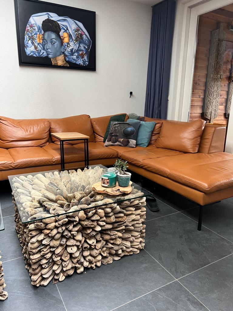 Driftwood oud hout salontafel tafel sloophout old Indonesie, Verburgt Vintage, 50 tot 100 cm, 50 tot 75 cm, Vierkant