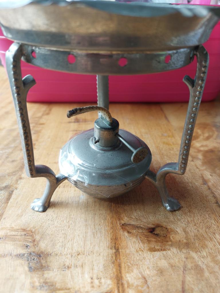 Antiek tinnen Theepot warmer met oliebrander, Antiek en Kunst, Ophalen of Verzenden