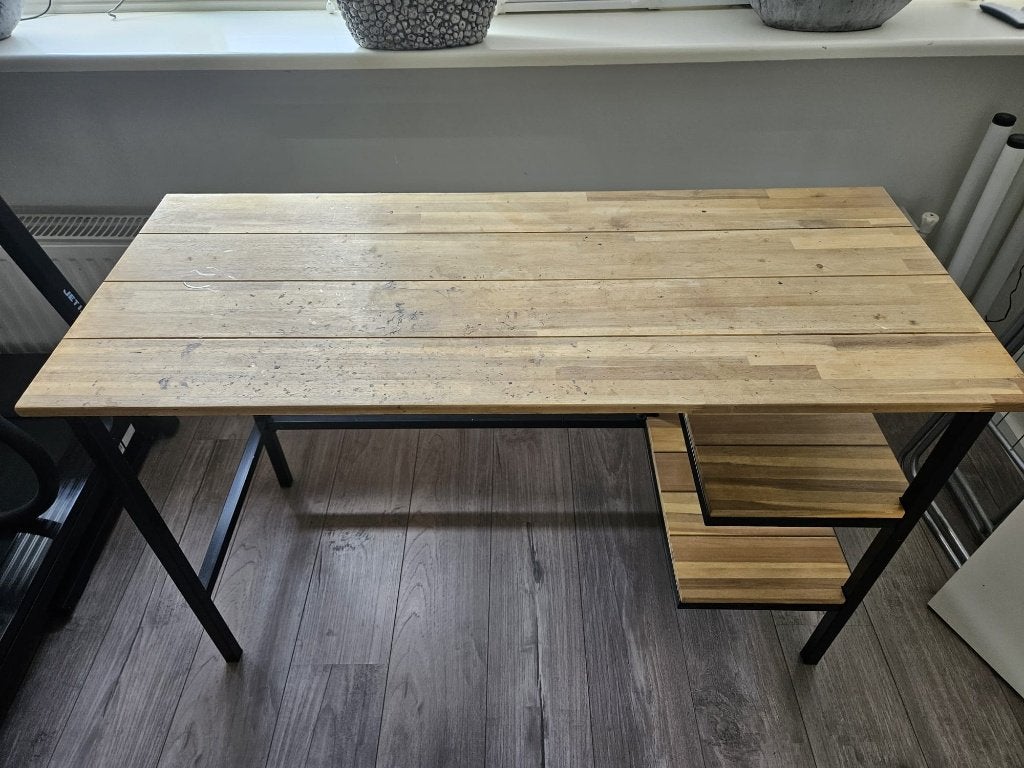 Bureau van hout en staal, Huis en Inrichting, Bureaus, Ophalen, Demontabel, 120 cm, Hout