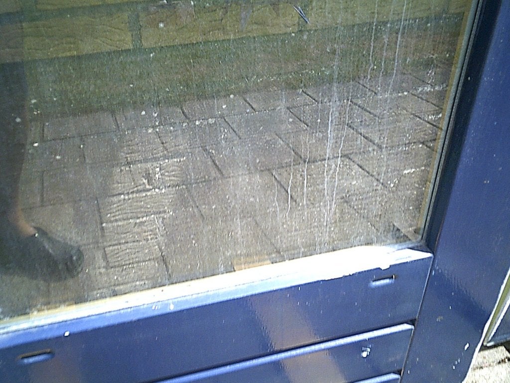 hardhouten buitendeur 82.5 x 201 dubbelglas, Ophalen, Gebruikt, 80 tot 100 cm, Buitendeur