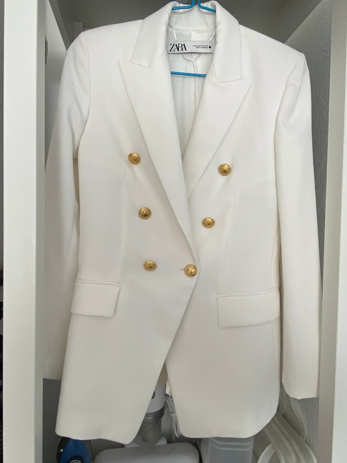ZARA White Double Breasted Blazer Gold Buttons XS, Verzenden, Zo goed als nieuw, Maat 34 (XS) of kleiner, Wit