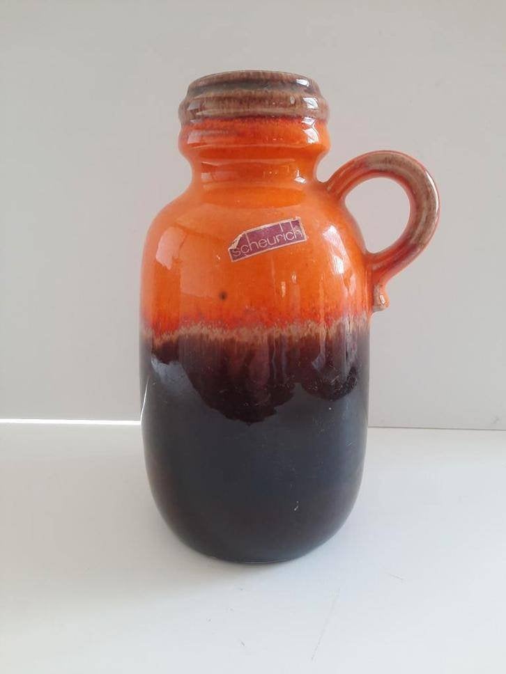 West Germany Scheurich oorvaas - oranje en bruin, Huis en Inrichting, Woonaccessoires | Vazen, Meerkleurig, Met patroon/structuur