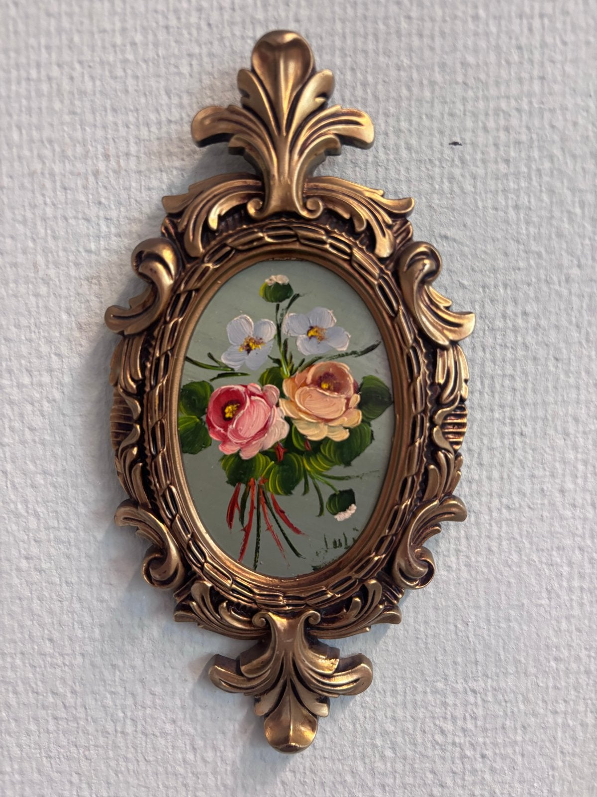 Vintage barok olieverf schilderijtje met bloemen, Bloemen, Paneel, Ophalen of Verzenden, Olieverf