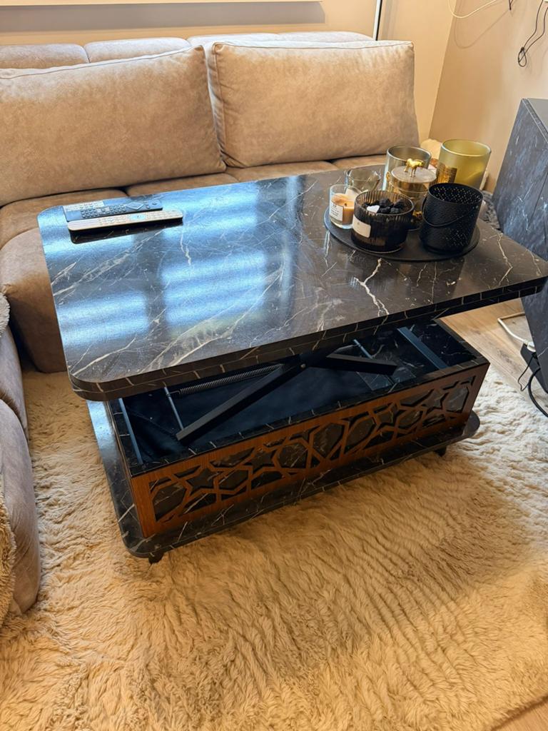 Marmerlook salontafel uitklapbaar, Huis en Inrichting, Tafels | Salontafels, Ophalen, 100 tot 150 cm, Vierkant, 50 tot 100 cm