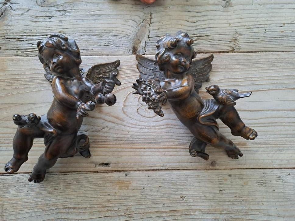 Antieke set houten engelen., Ophalen