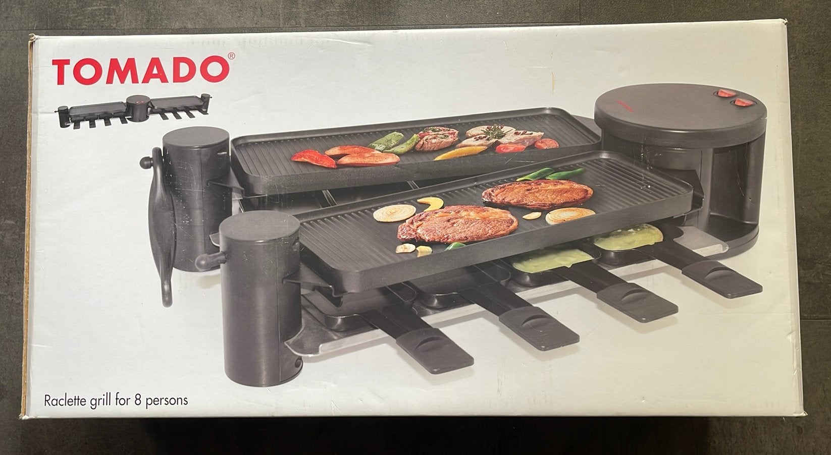 Tomado Raclette grill Type TM-1959 voor 8 personen uitklapb., Ophalen, Zo goed als nieuw, 8 personen of meer