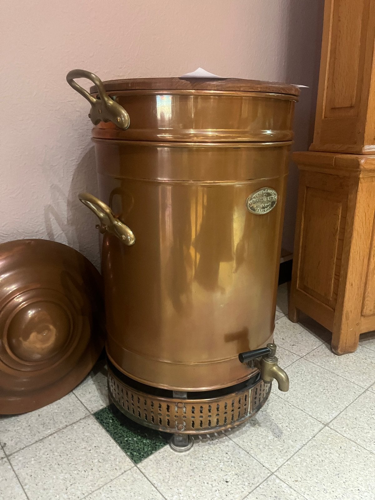 antieke koperen koffiepercolator H. Pommier, Ophalen