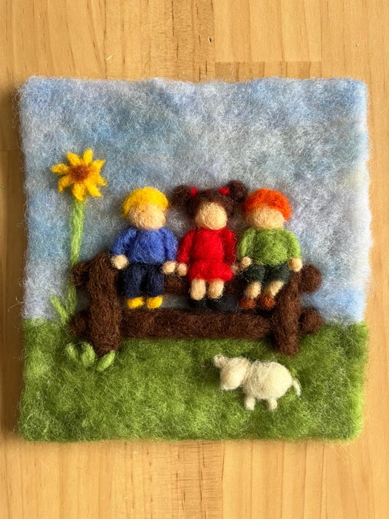 Vilten schilderijtje kinderkamer kleutertjes, Ophalen of Verzenden