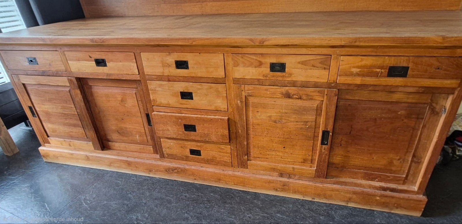 Sfeervol Teakhouten kast/ Dressoir - 250x90x50 cm, Ophalen, Gebruikt, Met deur(en), Teakhout