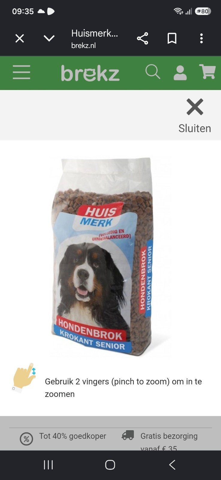 15 kilo huismerk hondenbrokken krokant senior, Ophalen, Hond