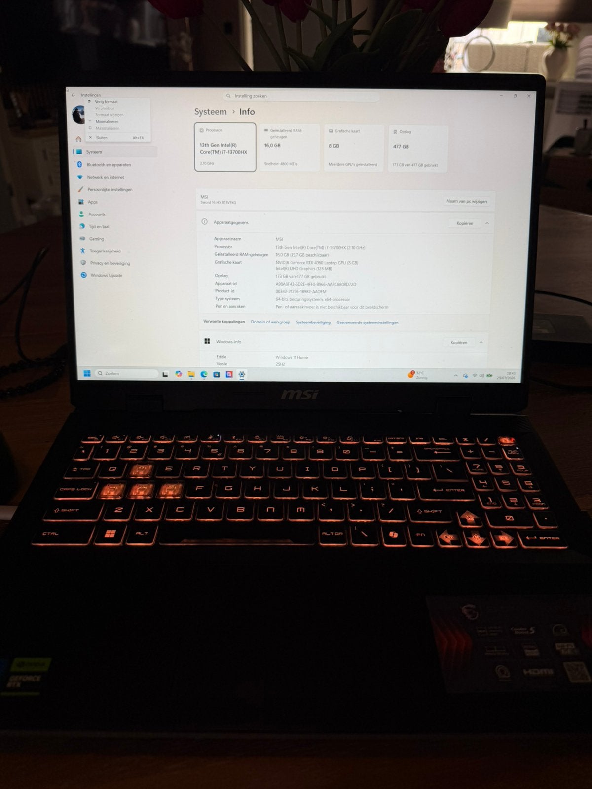 Msi Sword 16 HXB13V, Computers en Software, Windows Laptops, Ophalen, 2 tot 3 Ghz, Qwerty, Intel® Core™ i7 