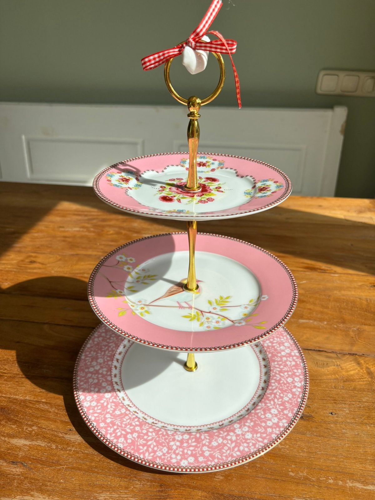 Pip studio floral early bird roze etagère 3 laags, Huis en Inrichting, Ophalen of Verzenden, Zo goed als nieuw, Overige stijlen