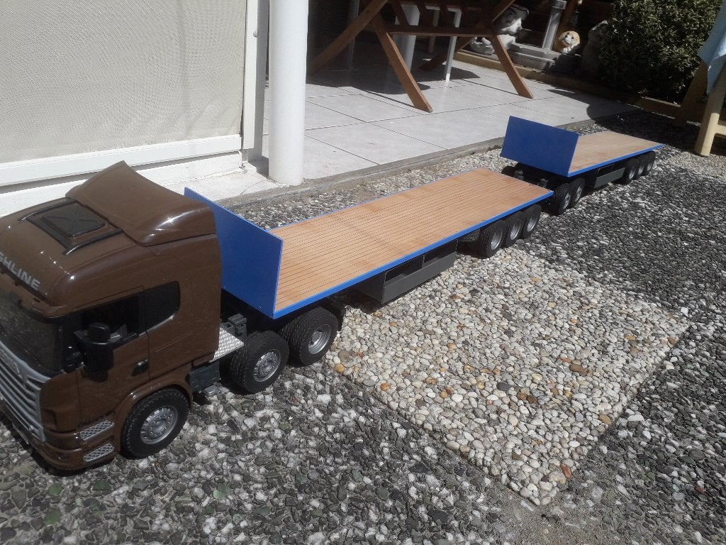 bruder scania roadtrain trailers en dolly past bij tamiya, Elektro, Schaal 1:14, Nieuw, Ophalen of Verzenden