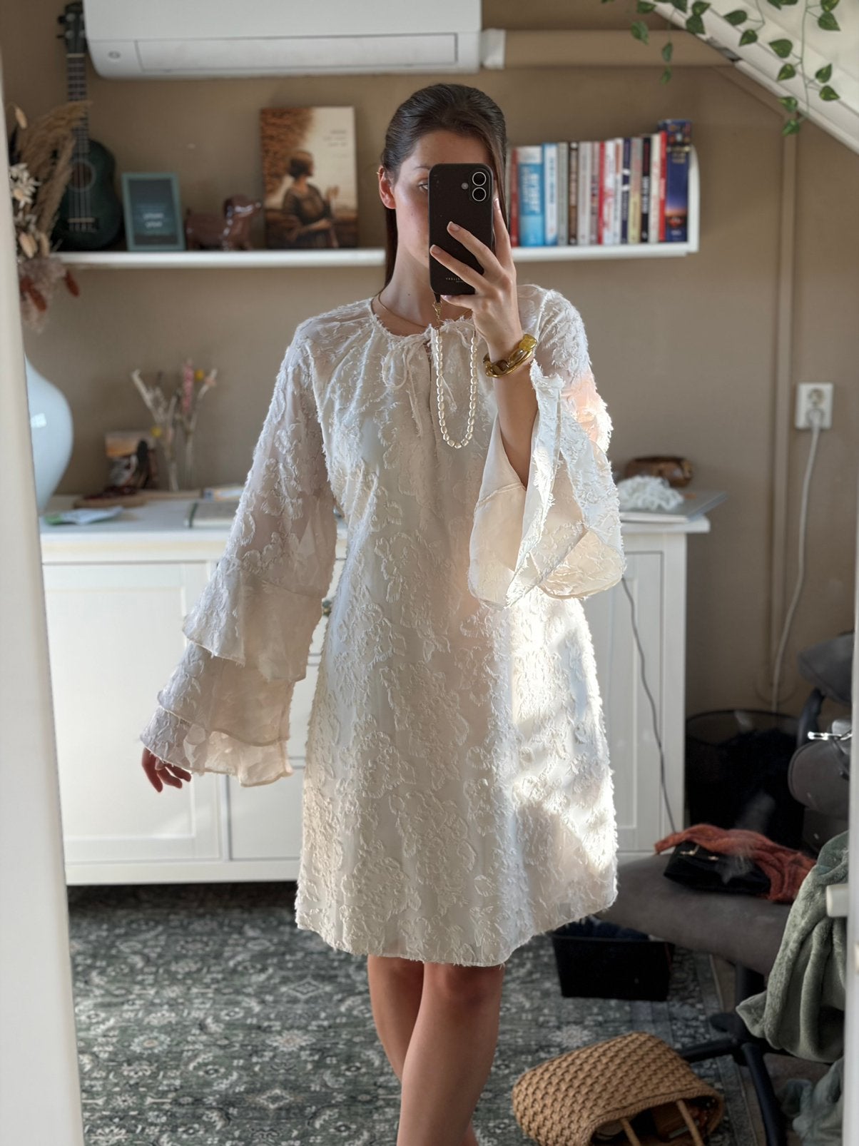 Ruched jurk, Maat 38/40 (M), Wit, Ophalen of Verzenden, Zo goed als nieuw