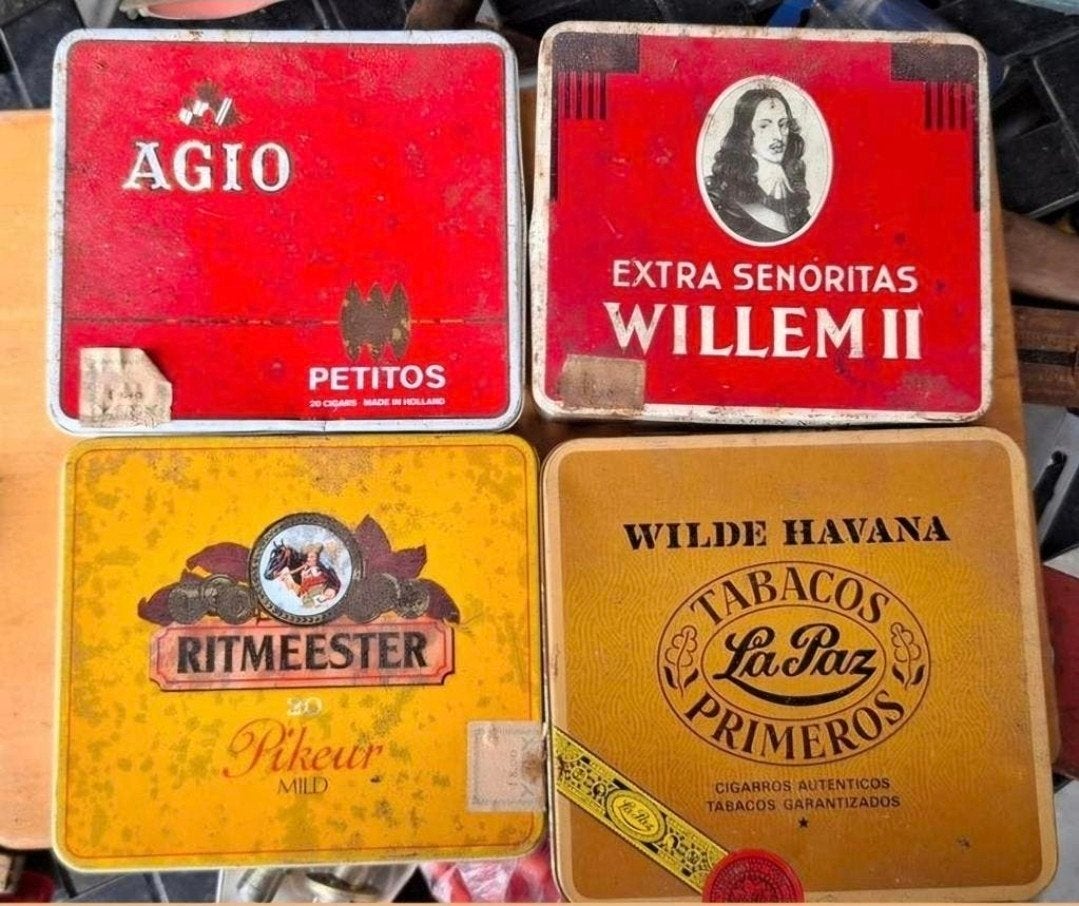 Set van 4 Vintage Sigarenblikken, Ophalen of Verzenden, Gebruikt, Overige