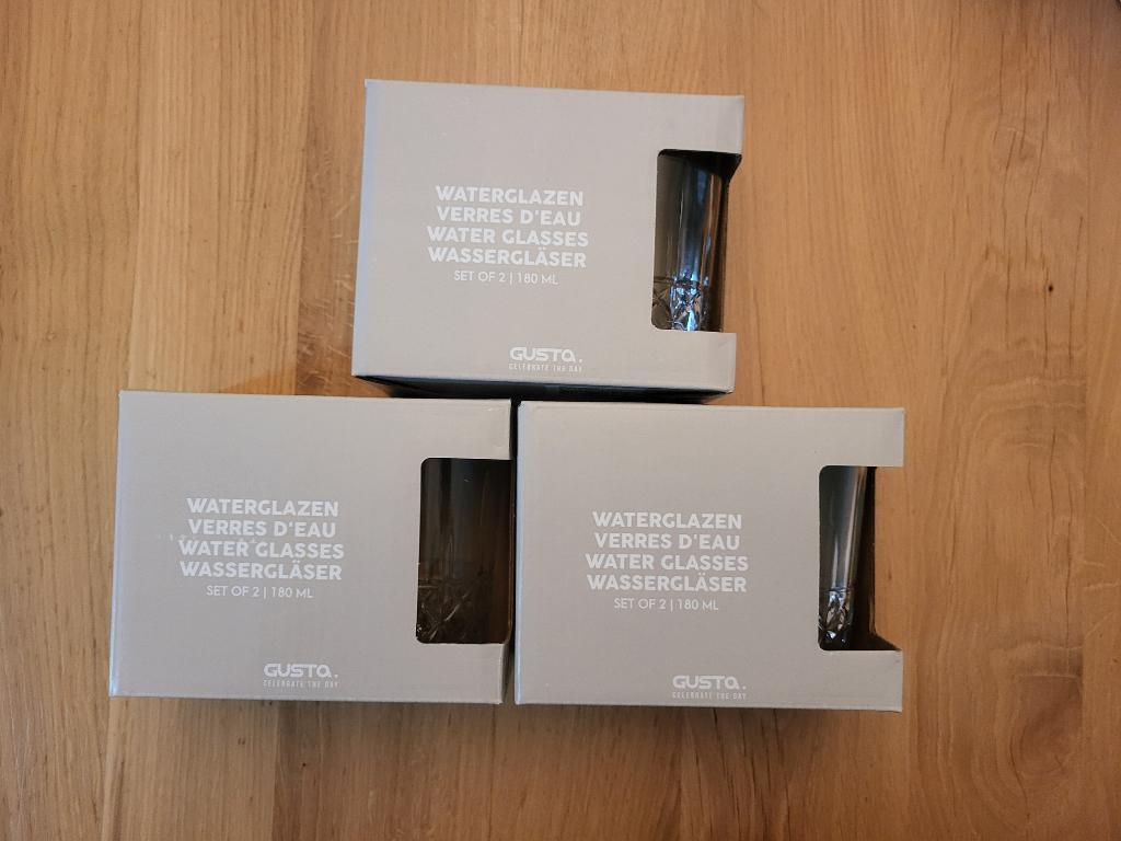 Nieuw! 3x 2 Gusta waterglazen, 180 ml, Nieuw, Ophalen of Verzenden, Glas, Overige stijlen