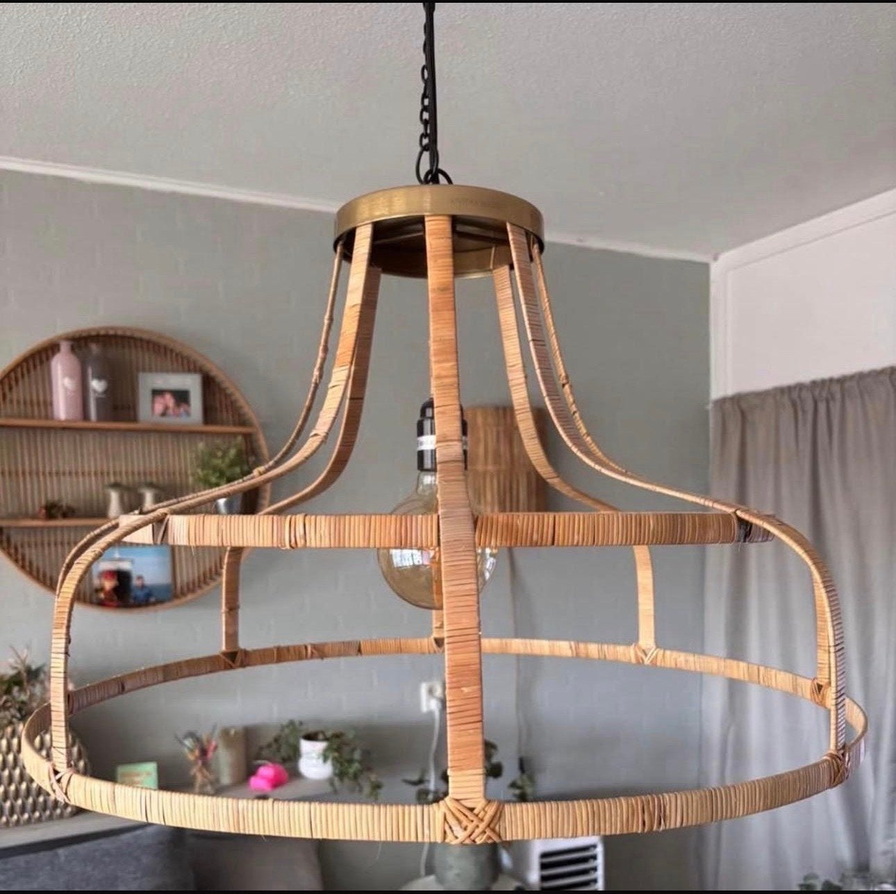 Rotan hanglamp - doorsnee 60 cm, hoogte 40 cm, Ophalen of Verzenden, Gebruikt, Natuurlijk materiaal
