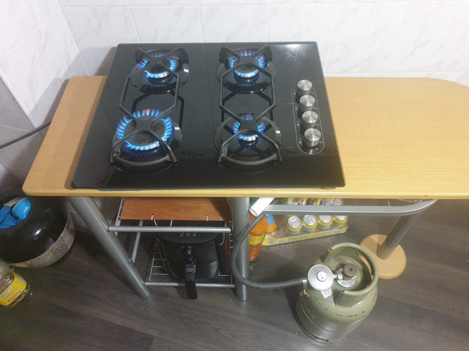 inbouw kookplaat op glas butaan propaan flessengas, Witgoed en Apparatuur, Ophalen, 4 kookzones, Zo goed als nieuw, Inbouw