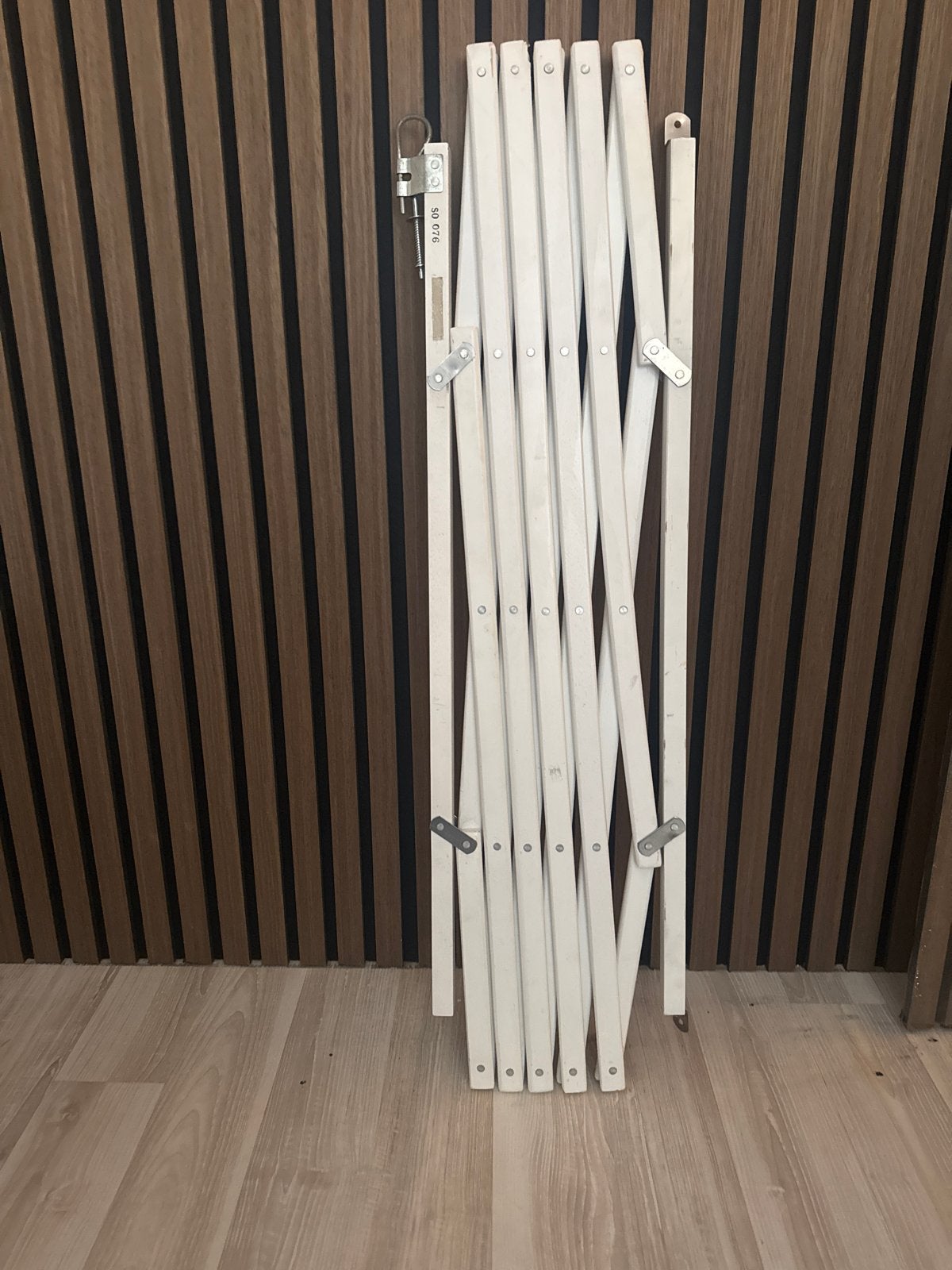 Harmonica traphekje - Wit houten veiligheidshek, Ophalen, Gebruikt, Overige typen, 100 tot 115 cm